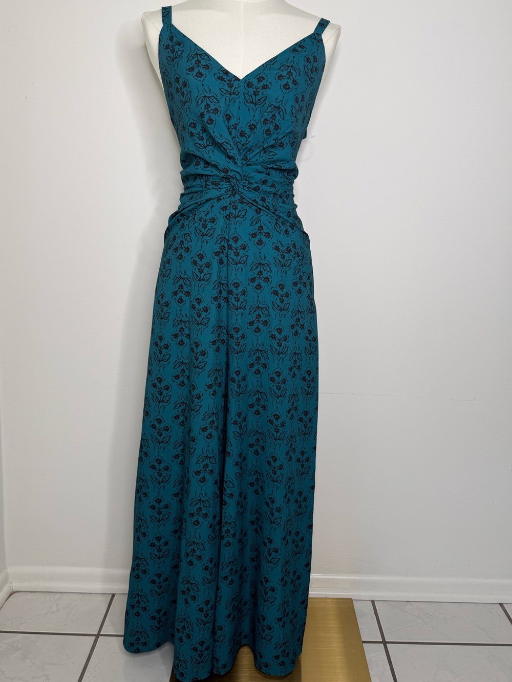 Lulu's Teal Floral-Print Wide-Leg Jumpsuit